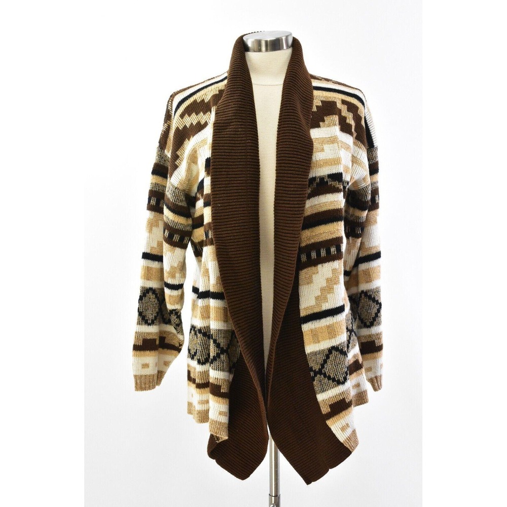 80s Vintage Womens 1X Striped Geometric Shawl Collar Cardigan Sweater JJ Browne